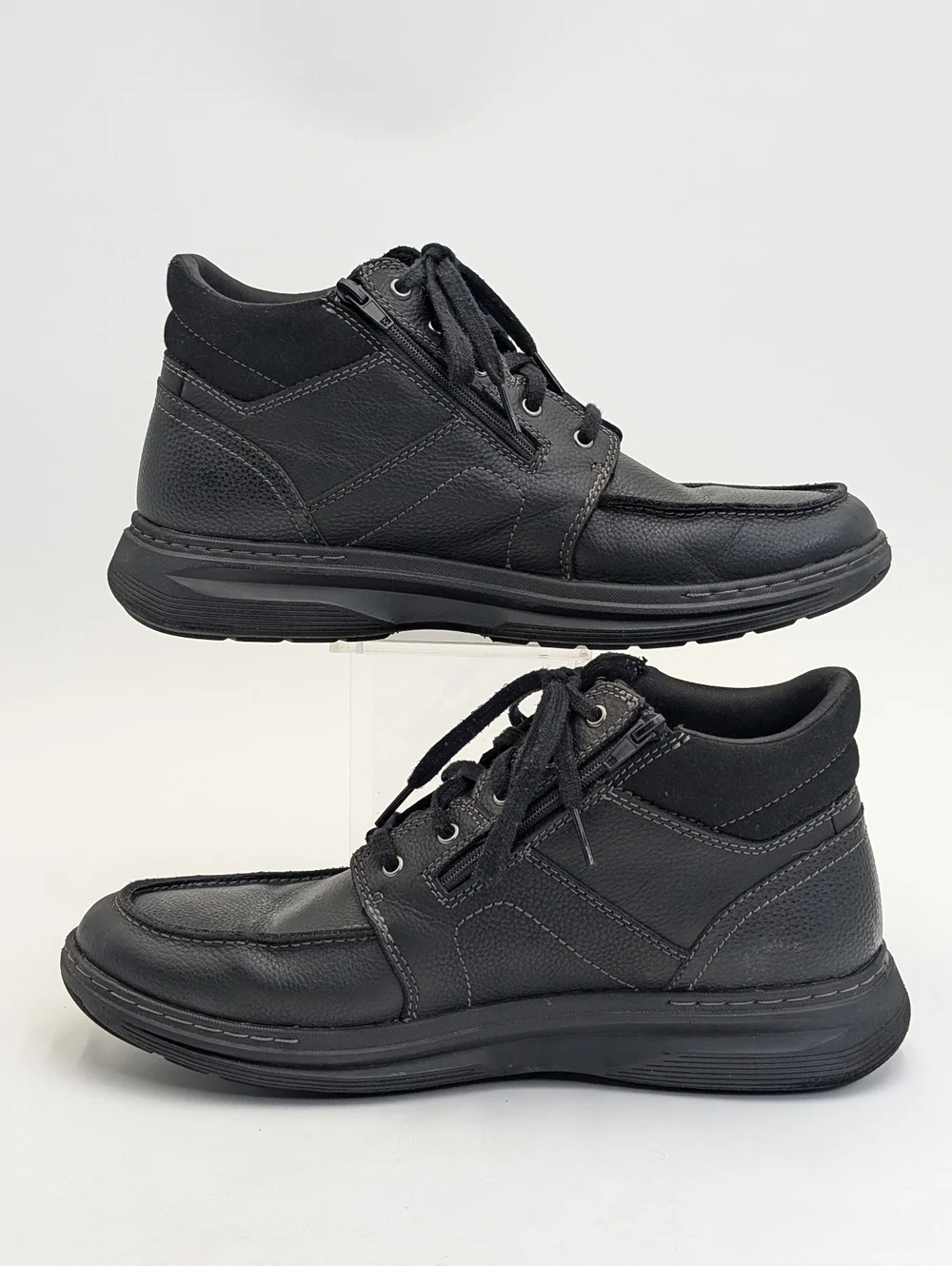 Clarks Ultimate Comfort Boots Size 11.5 Men Black Leather With Easy Side Zipper